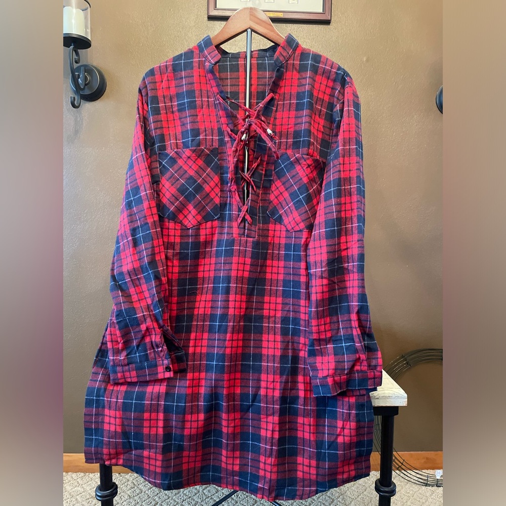 SHEIN Red and Black Plaid Pajama Top